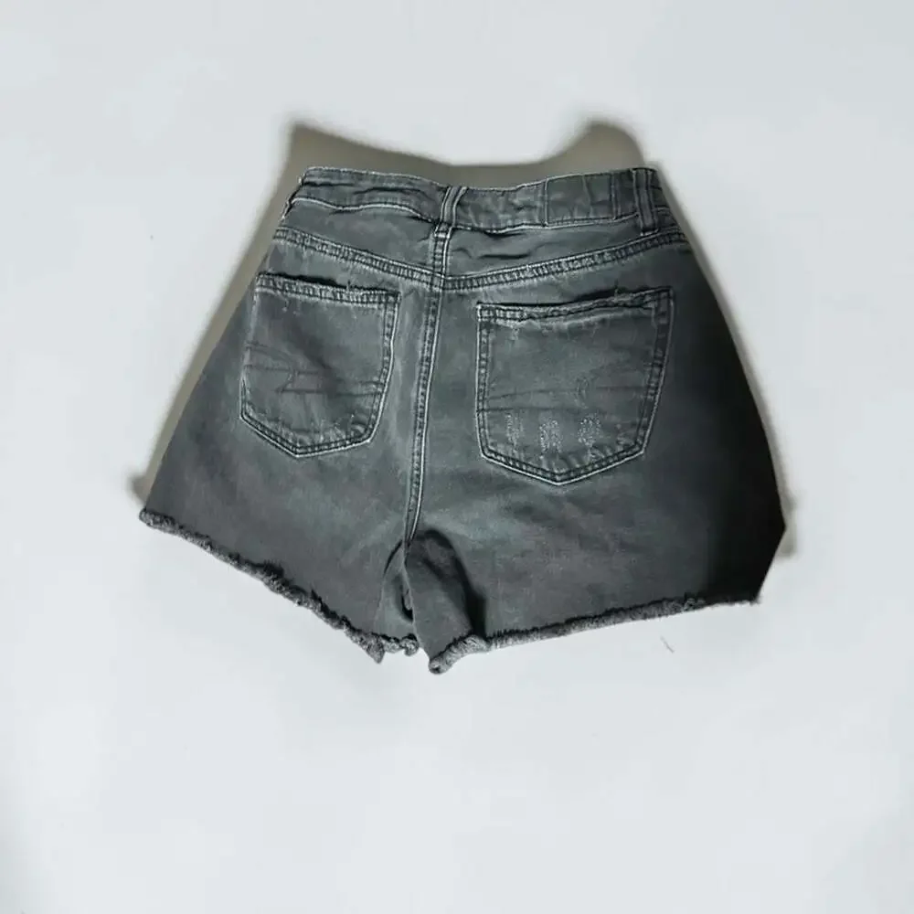 American Eagle Black Distressed Next Level Stretch Shorts Size 2